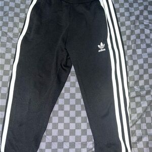 Kids Adidas Black and White Sweatpants with Signature Stripes